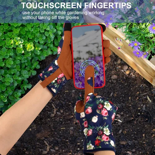 Miniatura 5 de Guantes de Jardinería de Cuero MERTURN para Mujeres, Guantes de Jardín a Prueba de Espinas, Guantes de Trabajo Compatibles con Pantalla Táctil, Azul