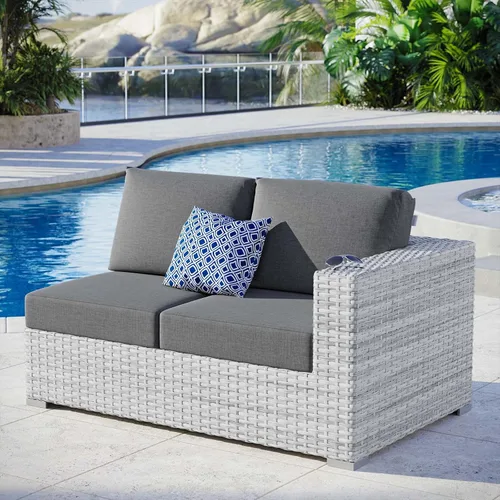 Miniatura 18 de Modway Convene - Otomana rectangular de mimbre para patio al aire libre, color gris claro