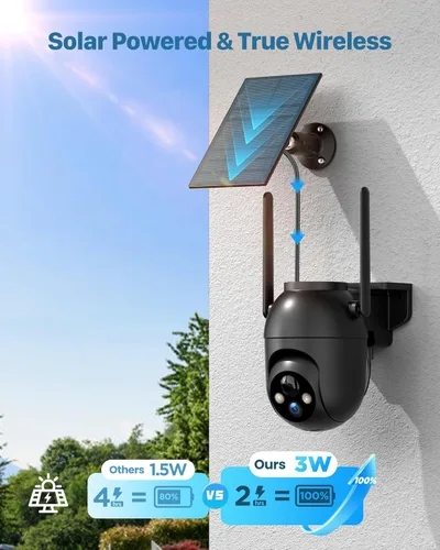 Miniatura 2 de Cámaras de Seguridad Inalámbricas Solares al Aire Libre de 2K: Cámara WiFi para Sistema de Seguridad del Hogar - Cámara con Batería IP66 Resistente