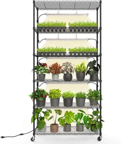 Miniatura 13 de Bstrip Invernadero de interior con luz de crecimiento, soporte para plantas con paquete de 4 luces para plantas de 24W de espectro completo, estante