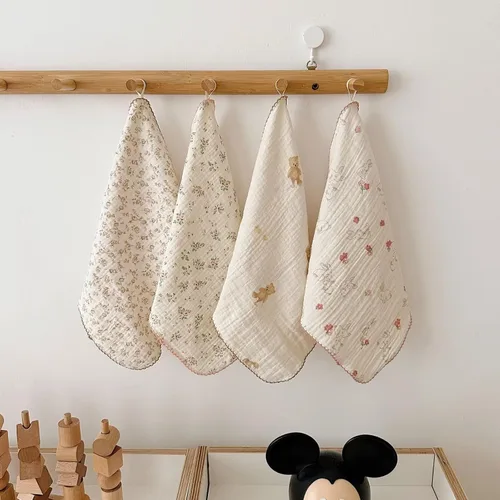 Miniatura 11 de BuLuTu - Paños de limpieza reutilizables 100% algodón muselina para cocina, 4 unidades, paños de cocina con estampado floral dulce, paños de esponja
