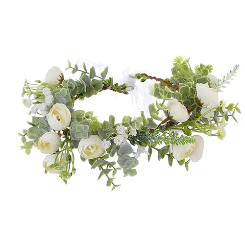 Miniatura 18 de Corona de flores de rosas para novia, diadema floral para el cabello, diadema de flores, halo bohemio con cinta, boda, fiesta, festival, fotos