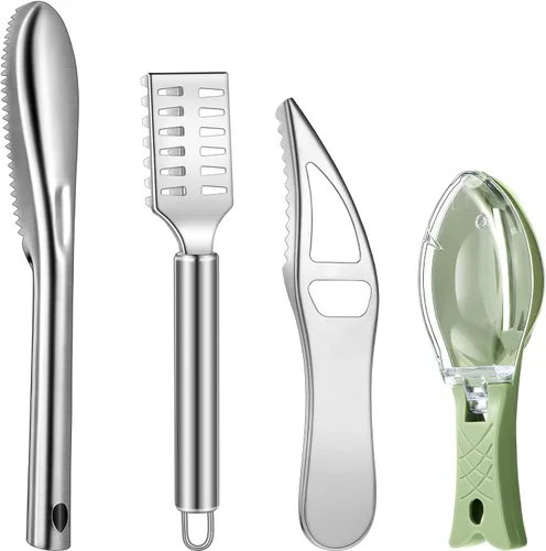 Honoson 4 unidades de raspador de pescado de acero inoxidable raspador de piel de pescado rallador multifuncional pelador de cocina escalador con