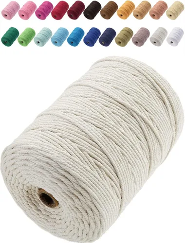 Miniatura 11 de Cuerda de macramé de algodón de 3 mm x 109 yardas, suministros de macramé de color natural, cuerda de algodón suave para colgar plantas, colgante