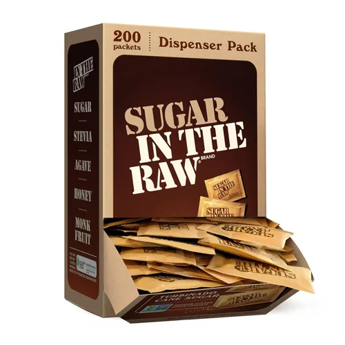 Sugar In The Raw Paquetes de Azúcar de Caña Turbinado, Caja de 200 Ct, 1 Paquete, Azúcar Turbinado Puro y Totalmente Natural, Verificado por el