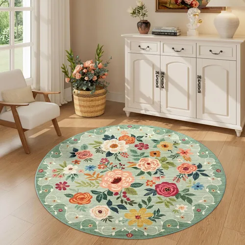 Miniatura 234 de DUKINO Alfombra de área de 6 x 9 pies, alfombra floral para sala de estar, ligera, antideslizante, lavable, alfombra de interior de pelo bajo