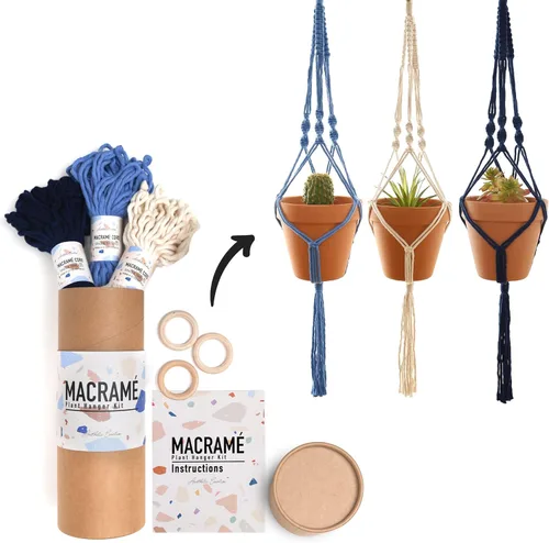 Kit de macramé, hace 3 ganchos para plantas de bricolaje para adolescentes y adultos principiantes, suministros de manualidades para proyecto de