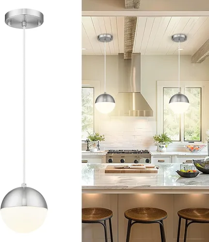 Miniatura 33 de LMS Luces colgantes negras de 8 pulgadas para isla de cocina, lámpara colgante moderna de globo con vidrio esmerilado, lámpara colgante Negro