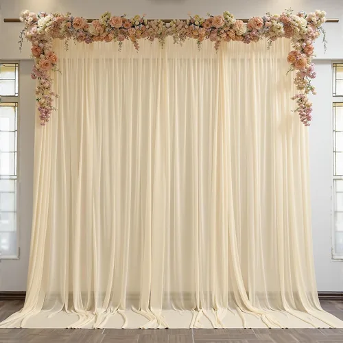 Miniatura 31 de Cortinas de fondo azul bebé de 10 pies x 10 pies, tela de gasa chiffon transparente sin arrugas, tela de fondo fotográfico drapeada para arco