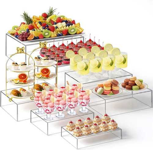 Miniatura 16 de Leinuosen Juego de 7 elevadores de buffet extra grandes de 8" a 14" caja de exhibición de acrílico cuadrada elevador de mesa de postres para Blanco