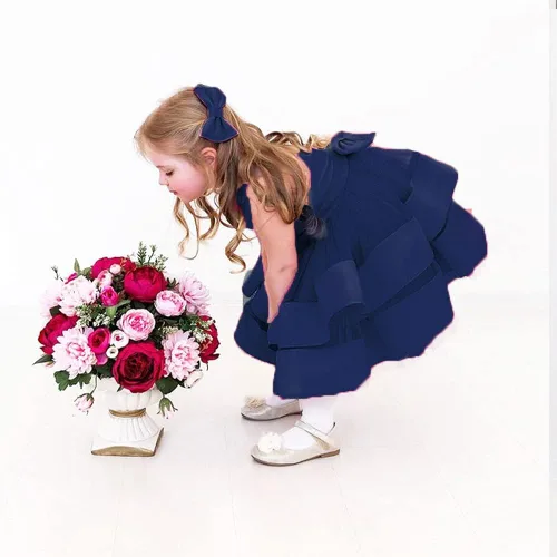 Miniatura 2 de AIMJCHLD 0-6T - Vestido de flores sin espalda en V para niñas, vestido de boda con lazo para el pelo