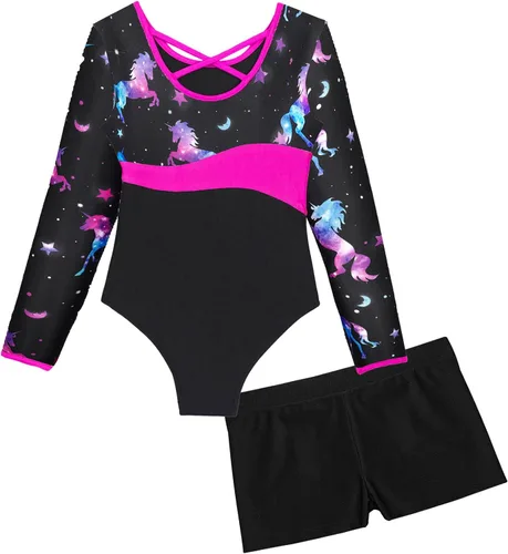 Miniatura 6 de Choomomo Conjunto de leotardo de manga larga con pantalones cortos para gimnasia baile de ballet