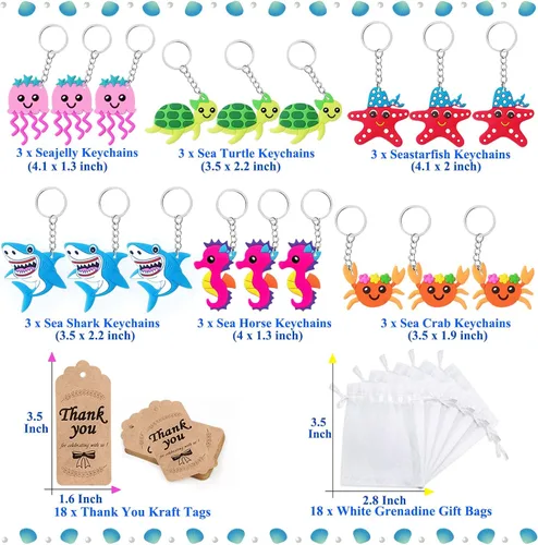 Miniatura 2 de CiciBear Paquete de 54 regalos de regreso de fiesta del mundo marino con llaveros de criaturas marinas y etiquetas de agradecimiento para cumpleaños