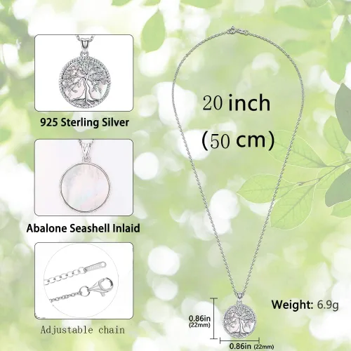 Miniatura 4 de Aniu Tree of Life Necklace for Women, 925 Sterling Silver Mother of Pearl Family Palm Tree Charm Pendant Jewelry for Birthday Christmas Gift