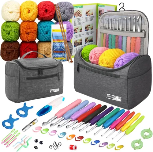 Miniatura 14 de Juegos de ganchillo Yarniss con hilo, 1120 yardas de carretes de hilo de ganchillo suave, 10 tamaños de ganchos de ganchillo ergonómicos con bolsa