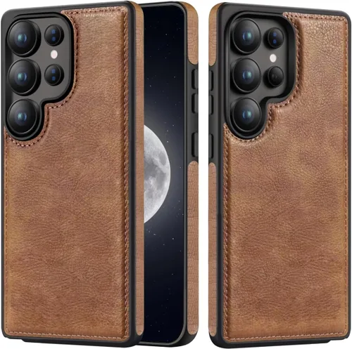 Miniatura 11 de Diseño compatible con Samsung Galaxy S22 Ultra 5G, funda de cuero de lujo, delgada, antideslizante, agarre suave, a prueba de golpes, funda Marrón