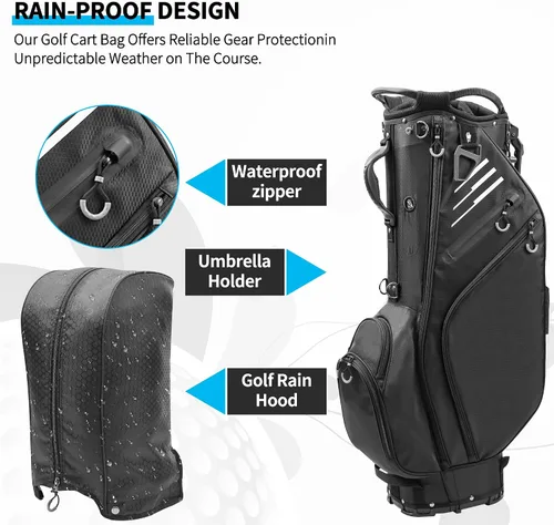 Miniatura 5 de Bolsa de golf con divisores de longitud completa de 14 vías con soporte, bolsa de golf ligera e impermeable, 8 bolsillos, bolsa enfriadora, bolsa