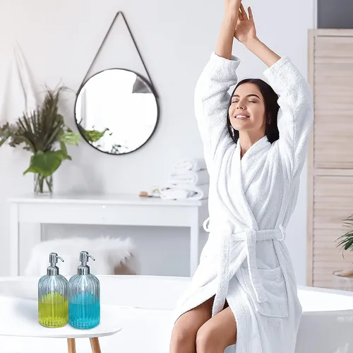 Miniatura 6 de Dispensador de jabón de vidrio transparente de 18 onzas, paquete de 2 dispensadores de jabón para platos de manos para baño con bomba de acero