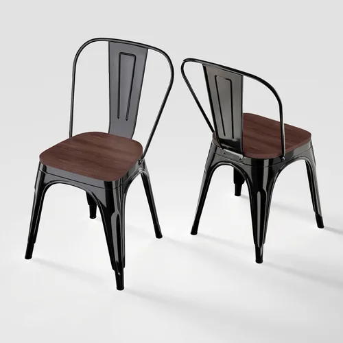Miniatura 19 de Juego de 8 sillas de comedor de metal, sillas apilables estilo tolix con respaldo, diseñadas para el comedor diario, en interiores, cocina y comedor