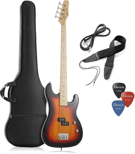 Miniatura 7 de Davison Guitars Guitars - Bajo eléctrico de 4 cuerdas, color negro, kit de principiante para diestros de tamaño completo con bolsa de concierto
