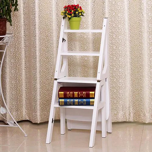Miniatura 7 de Silla plegable de madera maciza, escalera de biblioteca portátil de 4 escalones, silla plegable convertible para adultos, oficina, hogar, cocina al