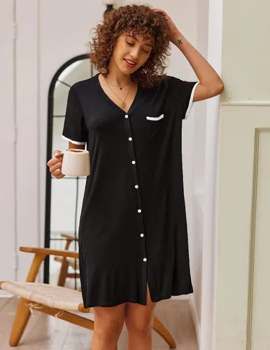 Miniatura 2 de Ekouaer - Camisones de manga corta para mujer, con botones, ropa para dormir clásica