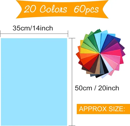 Miniatura 2 de MIAHART 60 hojas de papel de seda de colores a granel de 20.0 x 14.0 in, 20 colores surtidos de papel de seda para manualidades, fiestas