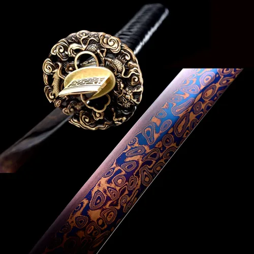Miniatura 5 de Espada japonesa de samurái Katana auténtica hecha a mano de acero al carbono 1095 de alta calidad, espada de dragón real y afilada, Katana
