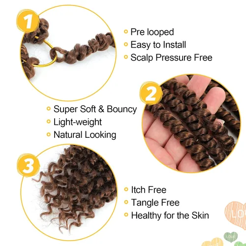 Miniatura 4 de Cabello Passion Twist de 10 pulgadas, 8 paquetes, cabello de ganchillo Passion Twist pretrenzado para mujeres negras, cabello rizado de ganchillo 30#