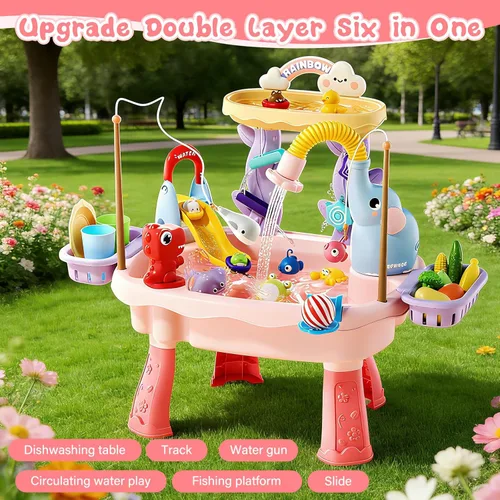 Miniatura 7 de 2027 Upgraded Toddlers 1-3 Water Table with Electric Pump, Kids Water Table with Faucet Play Food Accessories Fishing Toy, Kitchen Play Sink Toys