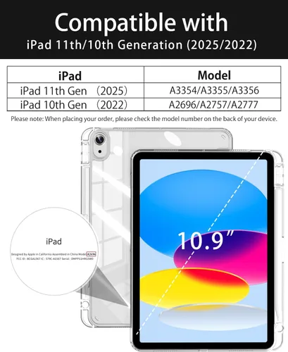 Miniatura 2 de Compatible con iPad (A16) de 11ª generación de 11 pulgadas 2025, funda para iPad de 10.9 pulgadas 2022, parte trasera transparente y cubierta