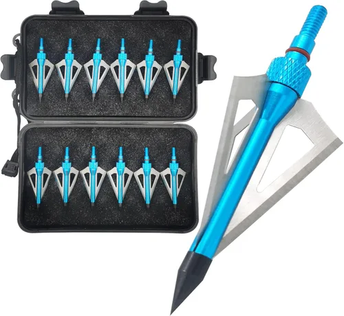 Miniatura 18 de Cabezas Anchas de Caza 12UN 100 Granos Cabezas de Flecha para Atornillar 3 Cuchillas Puntas de Flecha Compatibles con Ballesta y Arco Compuesto + 1