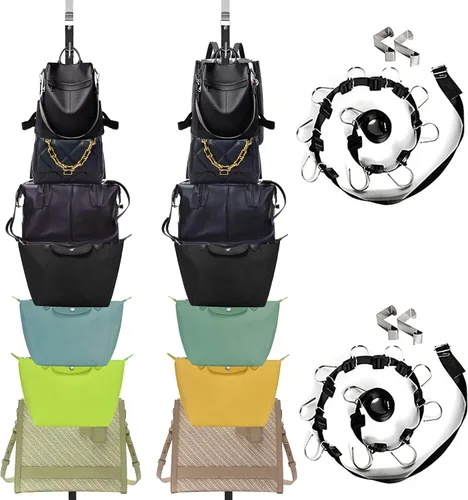 INOGIH Estante organizador de bolsas, soporte para colgar bolsos, almacenamiento sobre el armario de la puerta (2 piezas con capacidad para 20