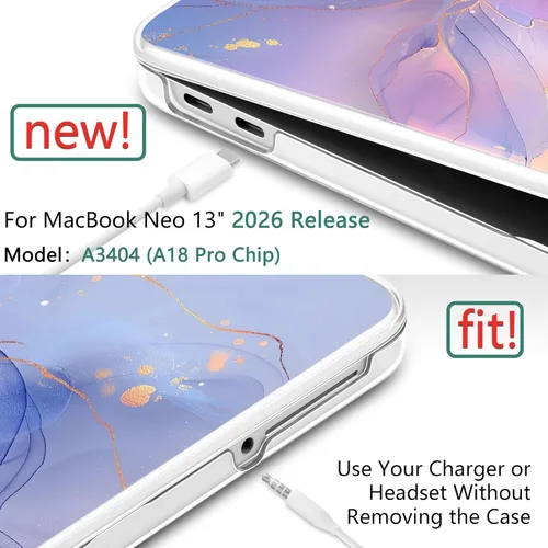 Miniatura 5 de TWOLSKOO Funda para MacBook Neo de 13 pulgadas 2026 A3404 A18 Pro Chip, carcasa rígida de plástico con adaptador tipo C, 2 fundas para cámara web