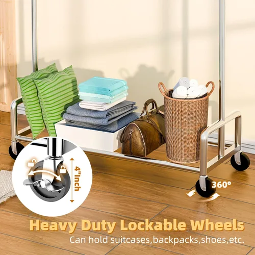 Miniatura 4 de Simple Trending - Perchero resistente de ropa con ruedas para colgar, organizador de ropa rodante de metal con capacidad de carga de 500 LBS, cromado