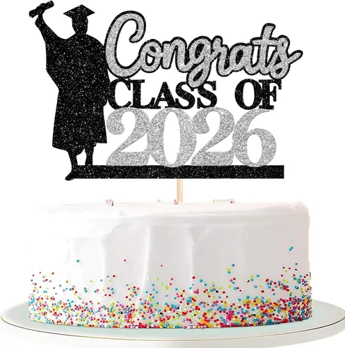 Miniatura 46 de Rsstarxi 1 paquete de decoración de pastel con purpurina para la clase de 2026, decoraciones de graduación 2026, tapa de felicitaciones