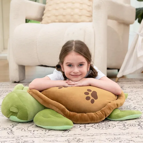 Miniatura 7 de Muiteiur - Animal de peluche de tortuga marina de 28 pulgadas, gran almohada de peluche, tortuga suave con lindas huellas, para niños
