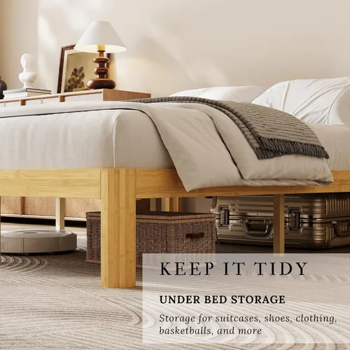 Miniatura 6 de Cama de plataforma de madera individual XL de 12 pulgadas, marco de cama de madera de mediados de siglo, tamaño individual XL, no necesita somier