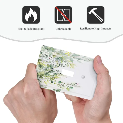 Miniatura 6 de Placas de pared de eucalipto verde de una sola palanca, estilo rústico, cubierta de interruptor de luz de 1 cuadrilla, hojas de árbol, cubiertas