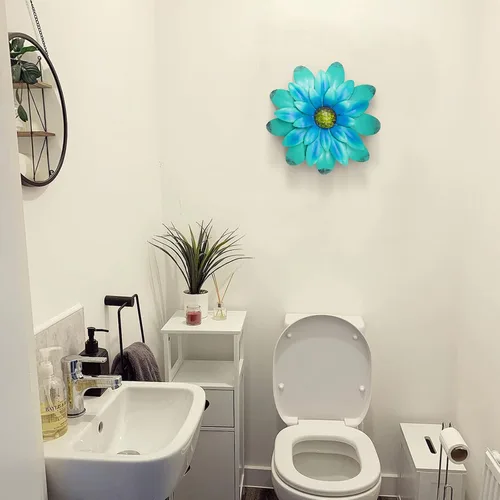 Miniatura 6 de EASICUTI Decoración de pared de metal azul con flores de metal para colgar en interiores y exteriores, hogar, baño, cocina, dormitorio, sala