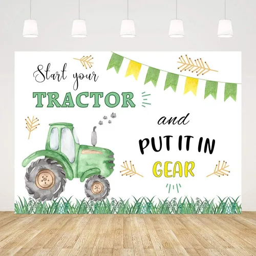 Miniatura 2 de MEHOFOND Decoraciones de fondo de tractor verde de 7 x 5 pies para niños, granja, suministros de fiesta de cumpleaños, pancarta para ponerlo