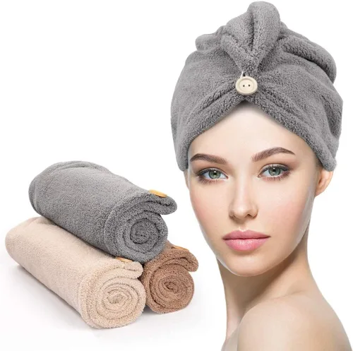 Miniatura 8 de YFONG Paquete de 3 toallas de microfibra para envolver el cabello para mujeres y niñas, toallas turbante súper absorbentes para secar el cabello