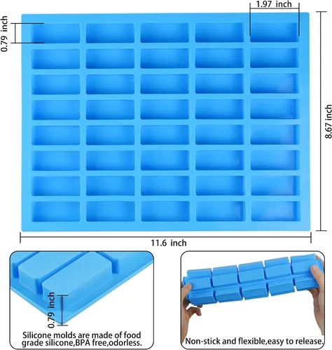 Miniatura 2 de 2 paquetes de 40 cavidades estrechos moldes rectangulares de chocolate/moldes de caramelo de silicona/para moldes de dulce de azúcar, trufas