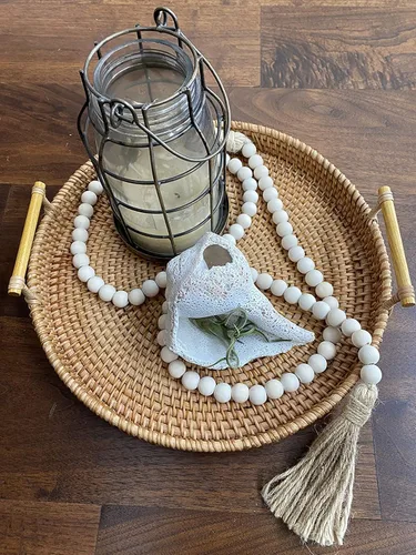 Miniatura 4 de LSKYTOP Guirnalda de cuentas de madera de 60 pulgadas, cuentas de madera con borlas, cuentas de granja, cuentas rústicas de oración, cuentas