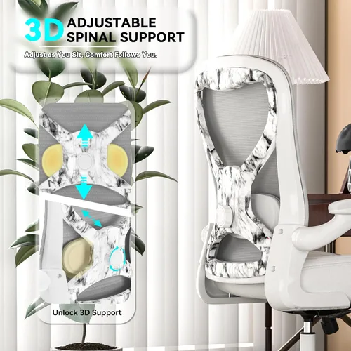 Miniatura 3 de Silla de escritorio de oficina con soporte lumbar ergonómico, cojín de asiento extra grueso, brazos abatibles, respaldo de malla transpirable, silla