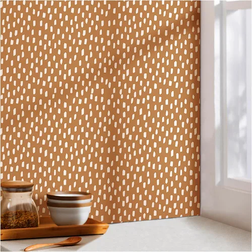 HAOKHOME Papel tapiz para despegar y pegar, diseño de puntos modernos y bohemios, extraíble, para baño, color caramelo/blanco, papel de contacto de