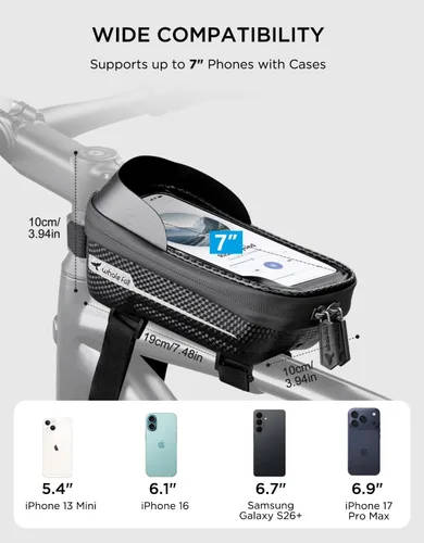 Miniatura 6 de whale fall Bolsa de marco de bicicleta impermeable, carcasa dura 3D Eva, soporte para teléfono de bicicleta, bolsa de tubo superior de bicicleta
