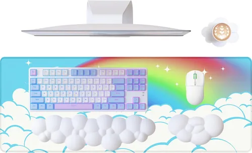 Miniatura 12 de ATTACK SHARK Alfombrilla de mouse 4 en 1, reposamuñecas para teclado, soporte para reposamuñecas y juego de posavasos de cuero con alfombrilla
