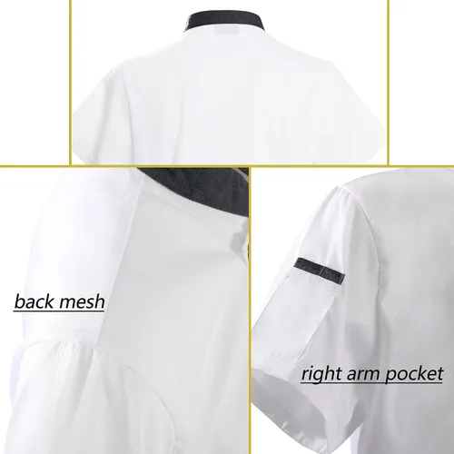 Miniatura 7 de Chaqueta de chef unisex de doble botonadura con espalda completa, ligera, con costuras de color, uniforme de chef