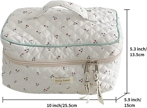 Miniatura 2 de Bonita bolsa de cosméticos kawaii de viaje, de algodón, organizador de maquillaje con asa, bolsa de aseo para mujeres, adolescentes y niñas, Cereza
